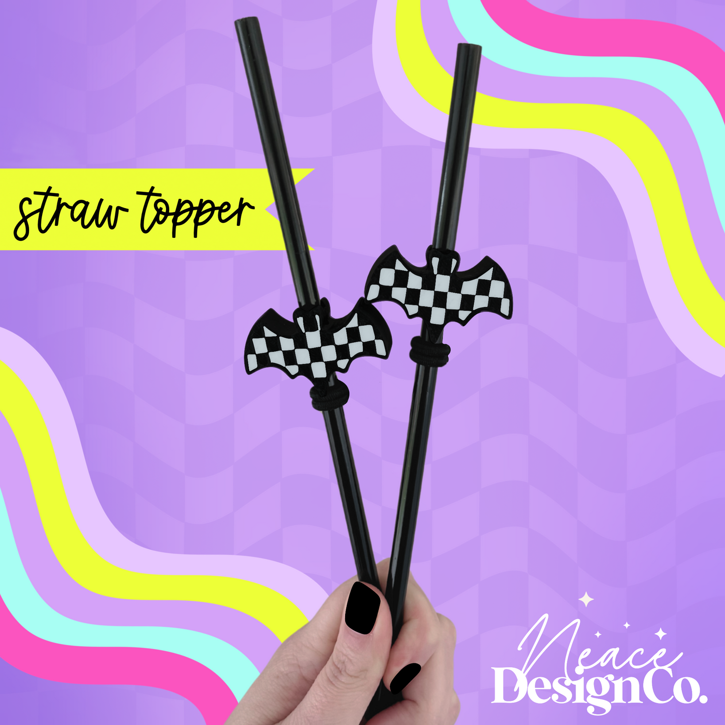 Checkered Bat 3D Straw Topper
