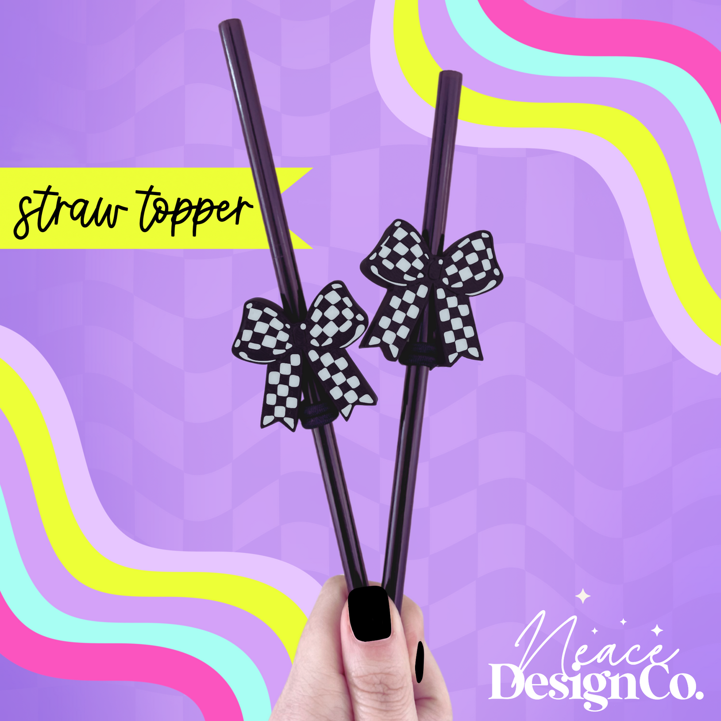 Checkered Bow 3D Straw Topper