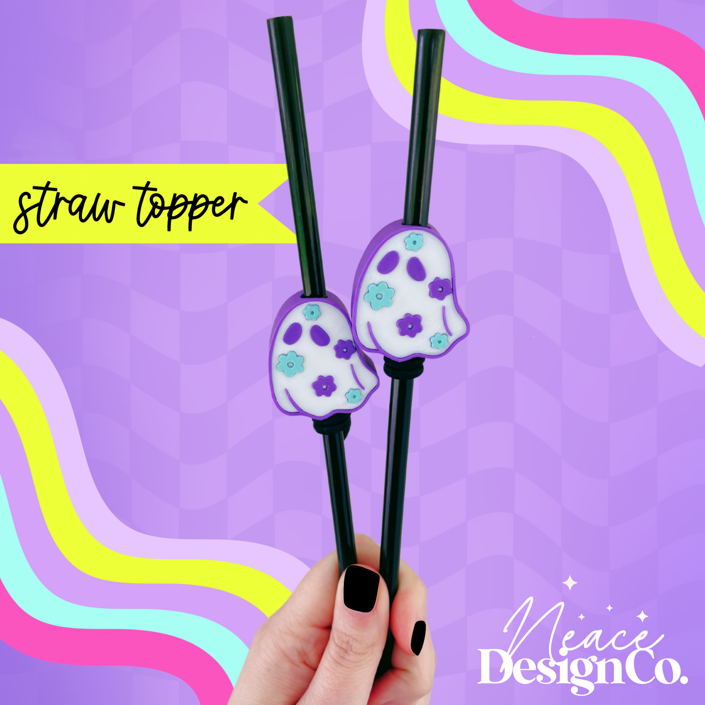 Floral Ghost 3D Straw Topper