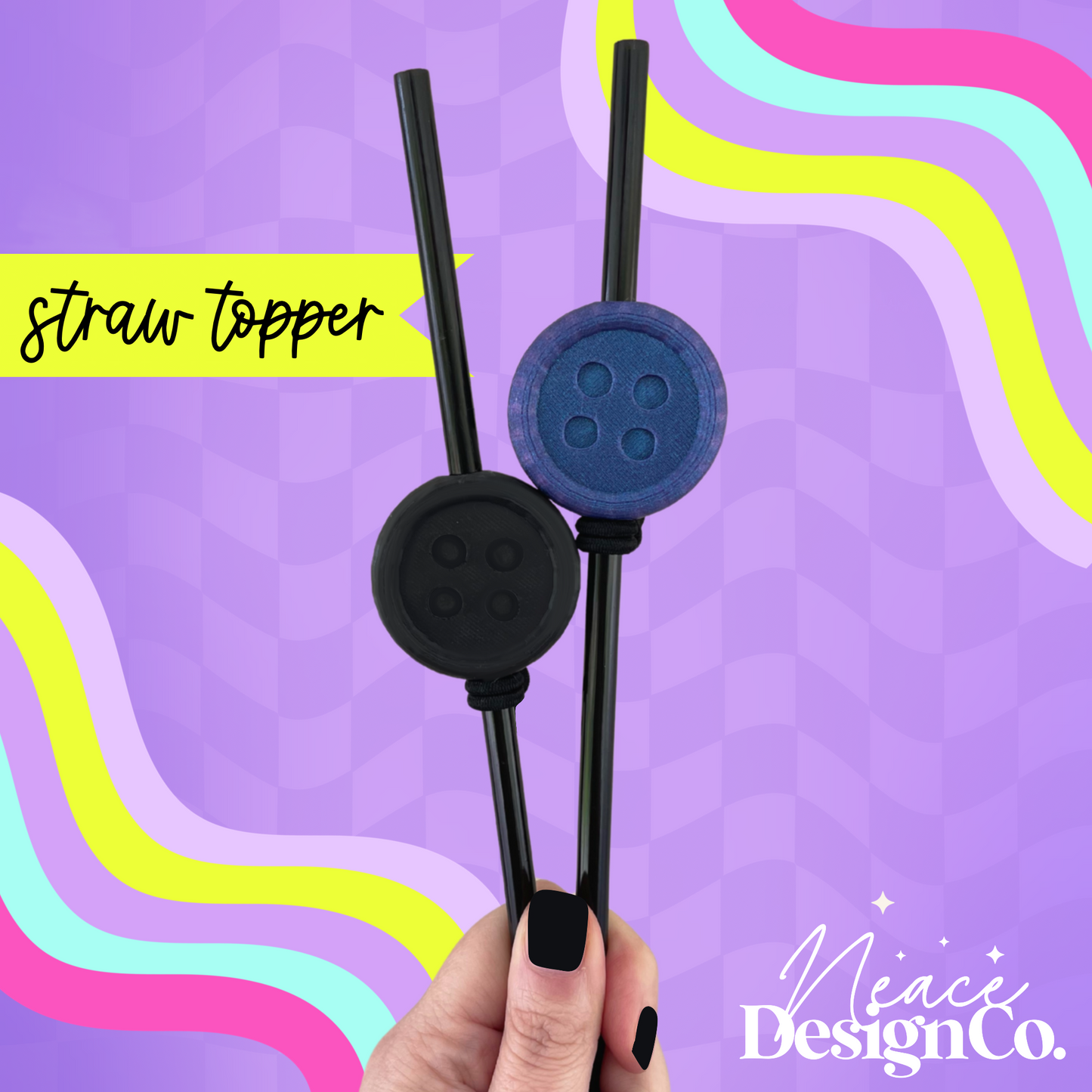 Button 3D Straw Topper