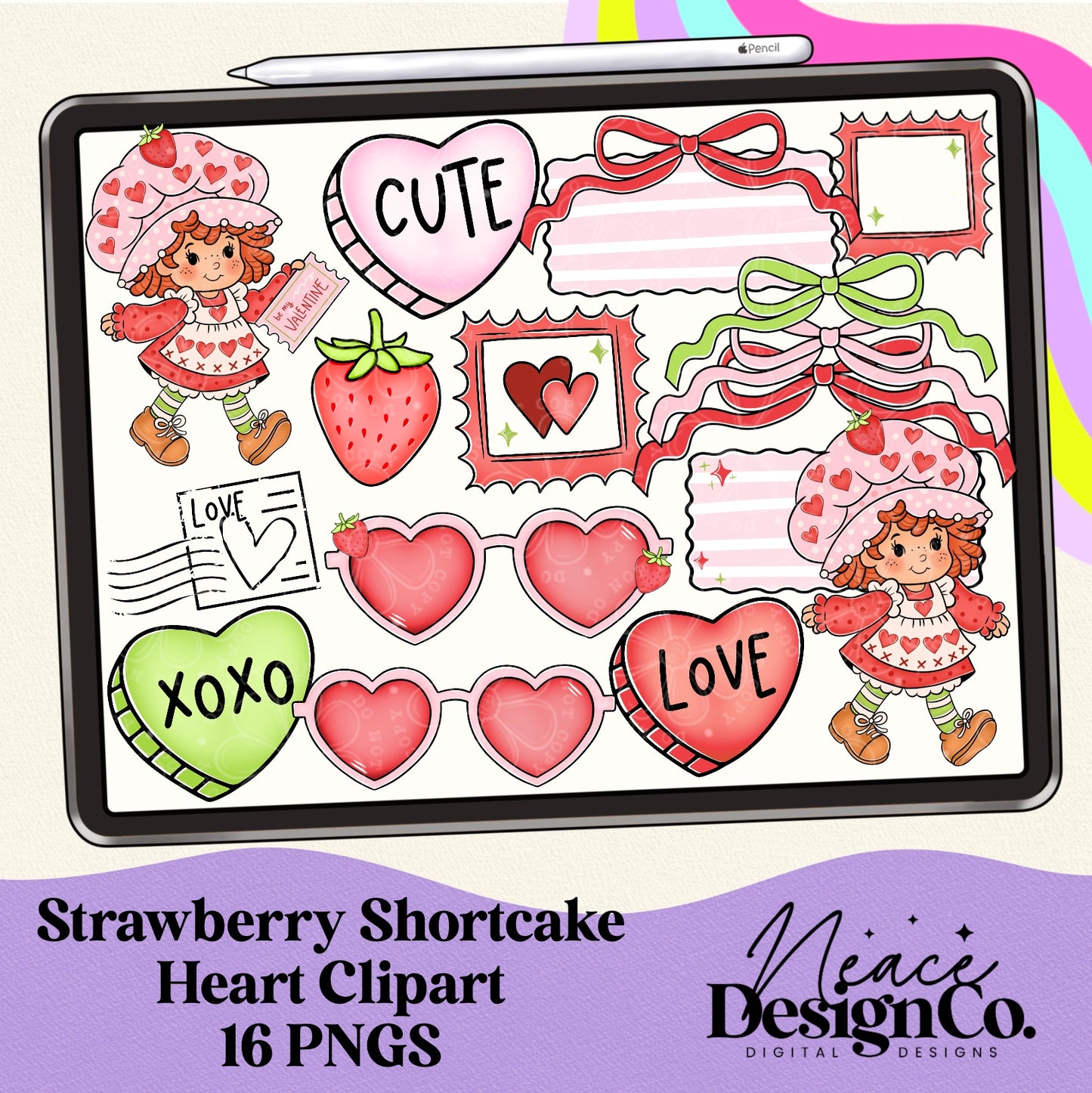 Strawberry Shortcake Hearts Digital Clip Art