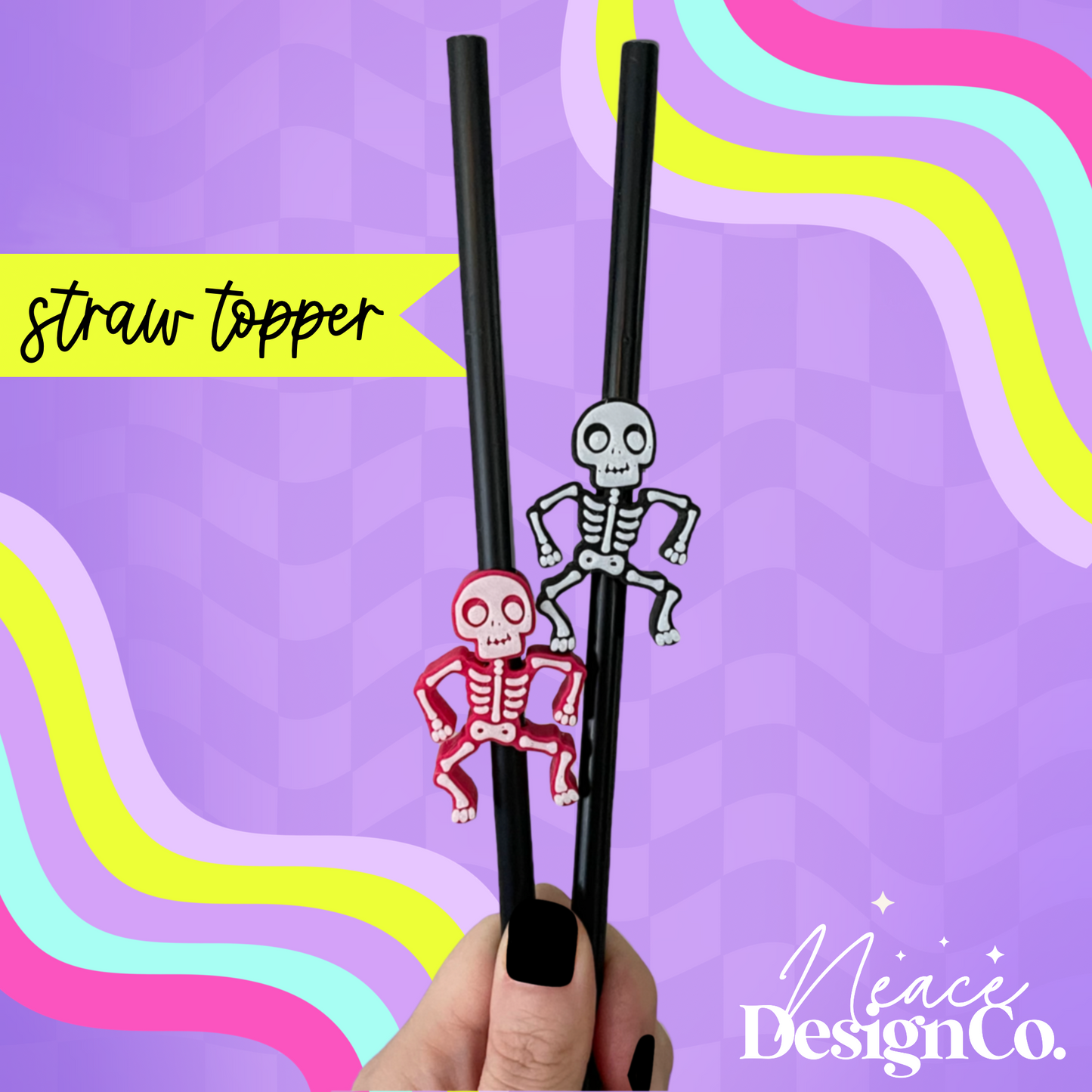 Dancing Skelteon 3D Straw Topper