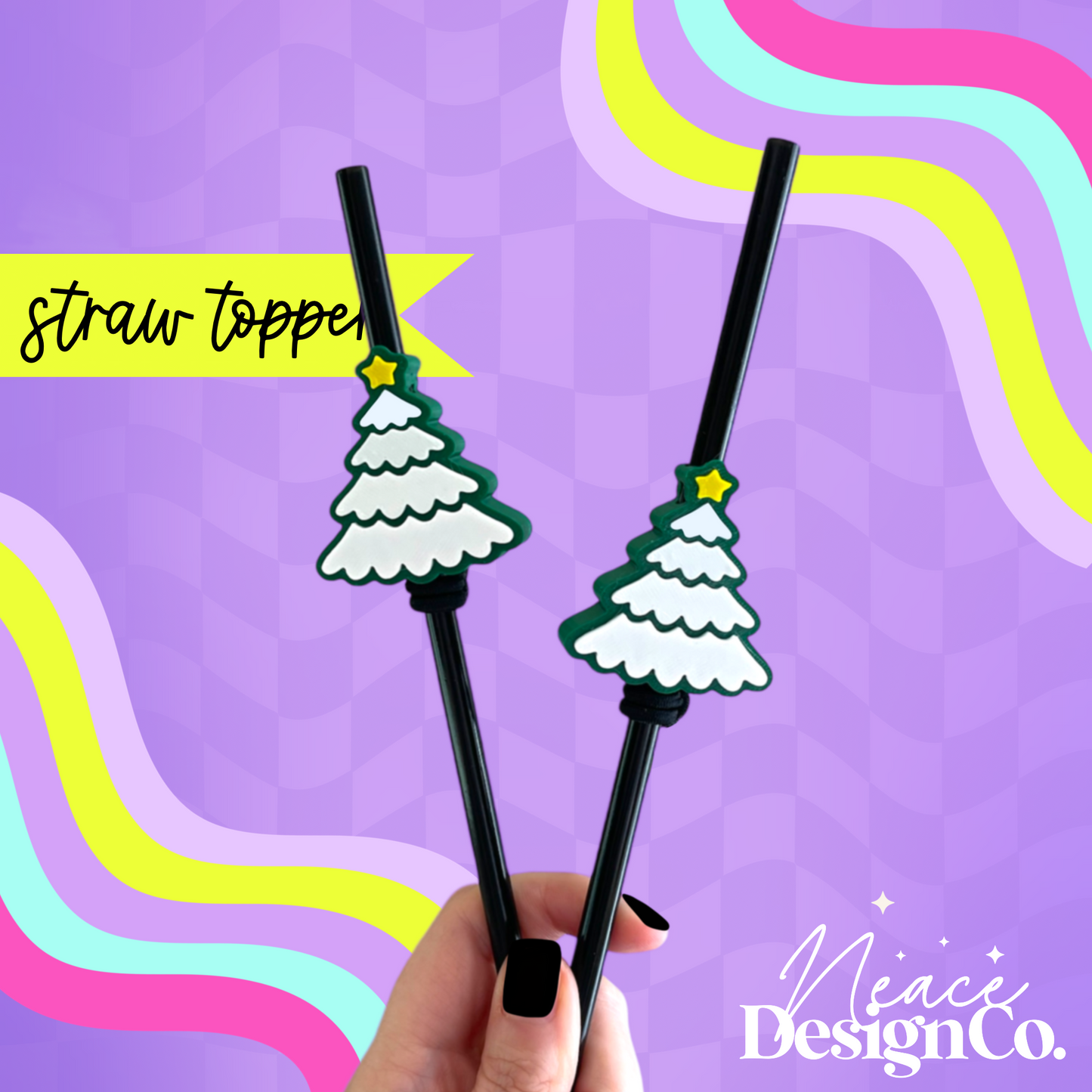 Christmas Snowy Tree 3D Straw Topper