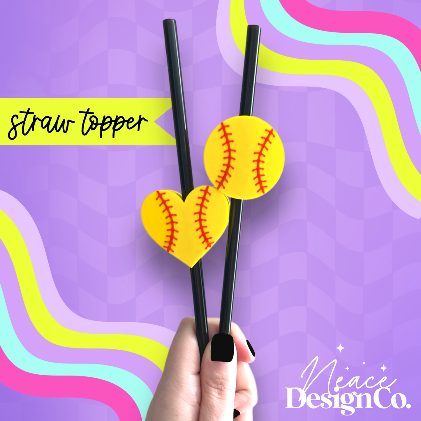 Softball 3D Straw Topper