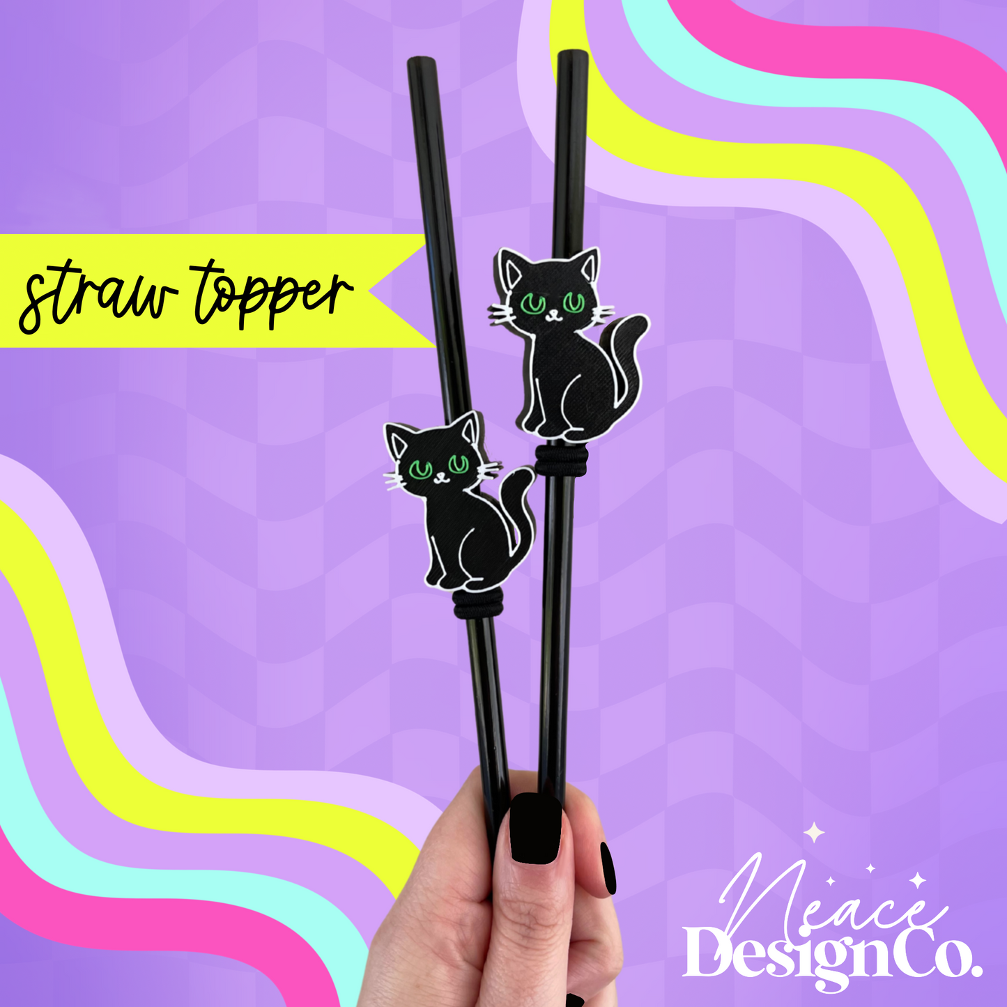 Black Cat 3D Straw Topper