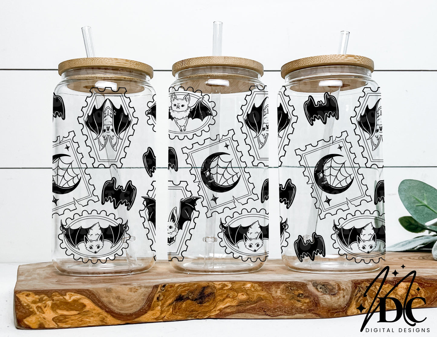 Bat Stamp Collage Single Color Glass Can Wrap Digital PNG