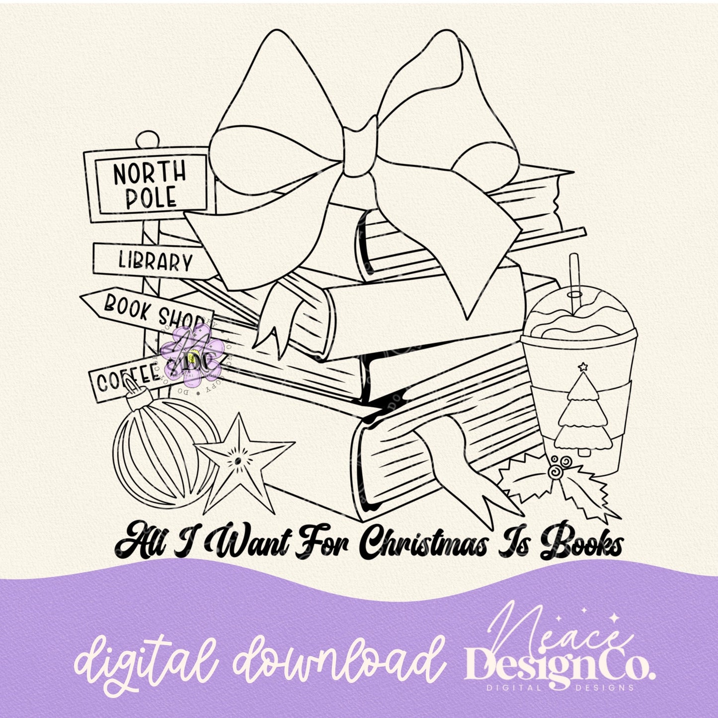 All I Want for Christmas is Books Single Color Digital PNG
