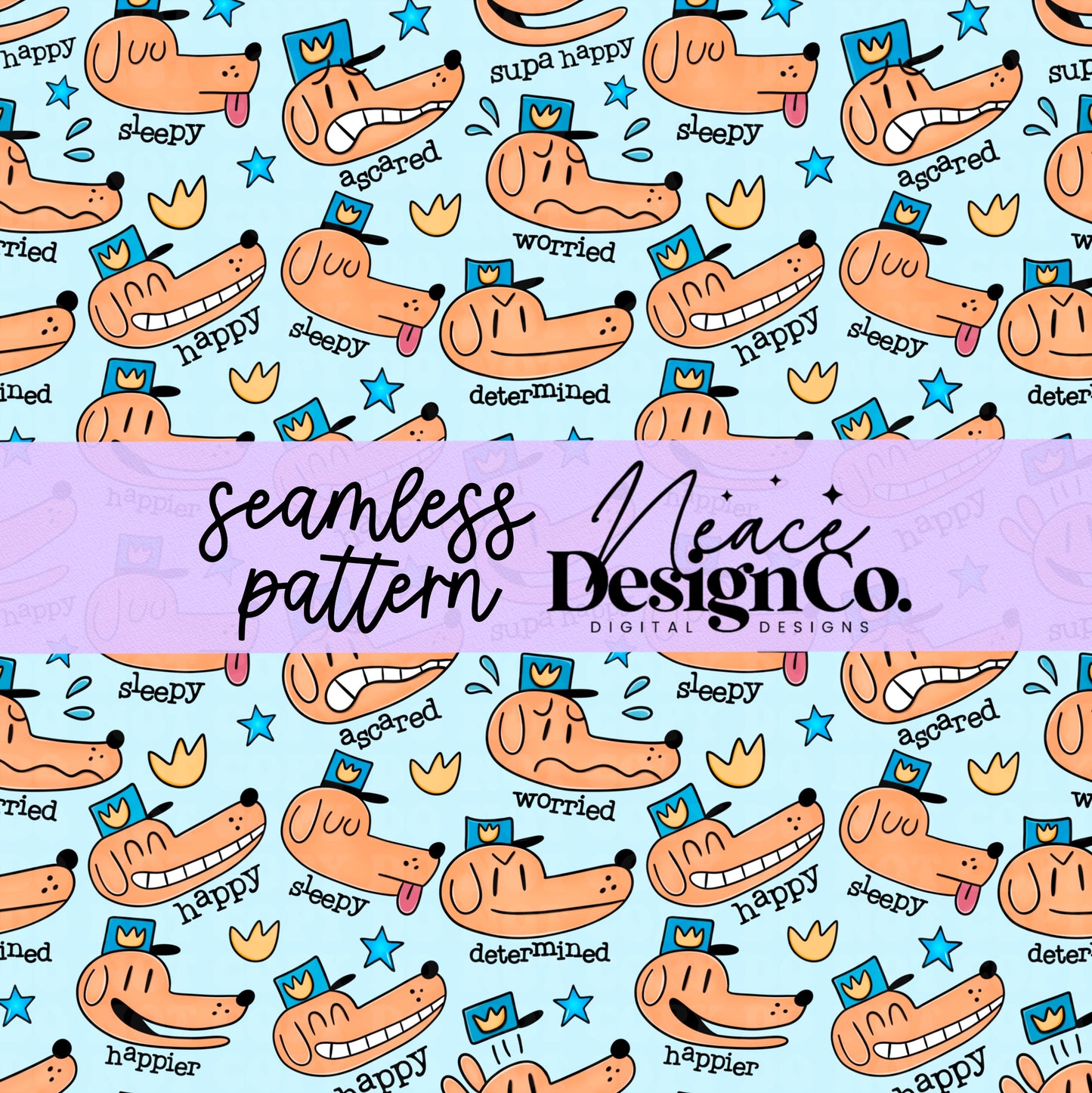 Dog Man Emotions Seamless Digital PNG