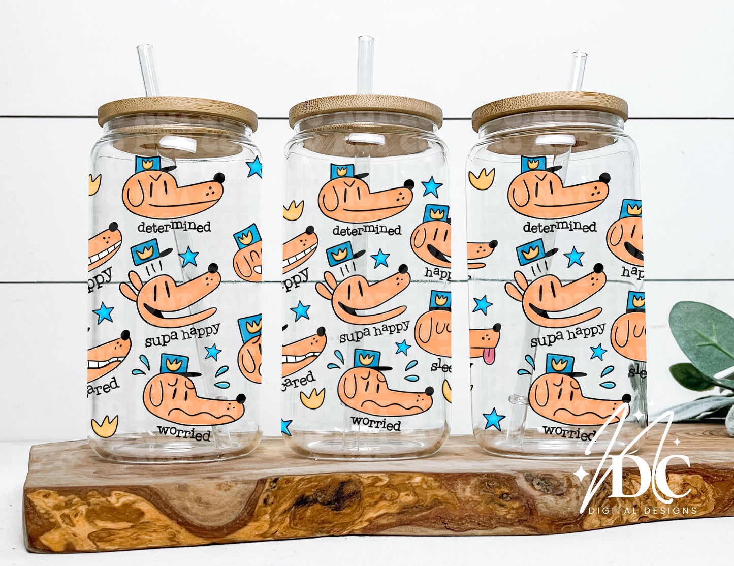 Dog Man Emotions Glass Can Wrap Digital PNG