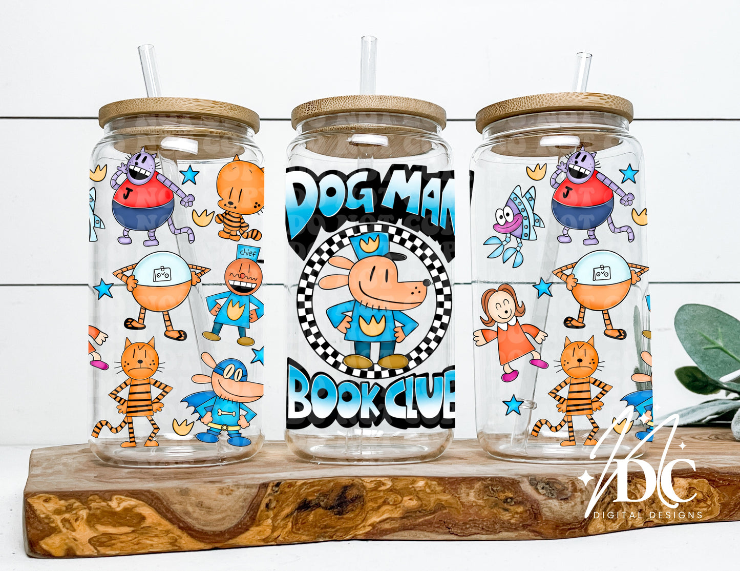 Dog Man Book Club Glass Can Wrap Digital PNG