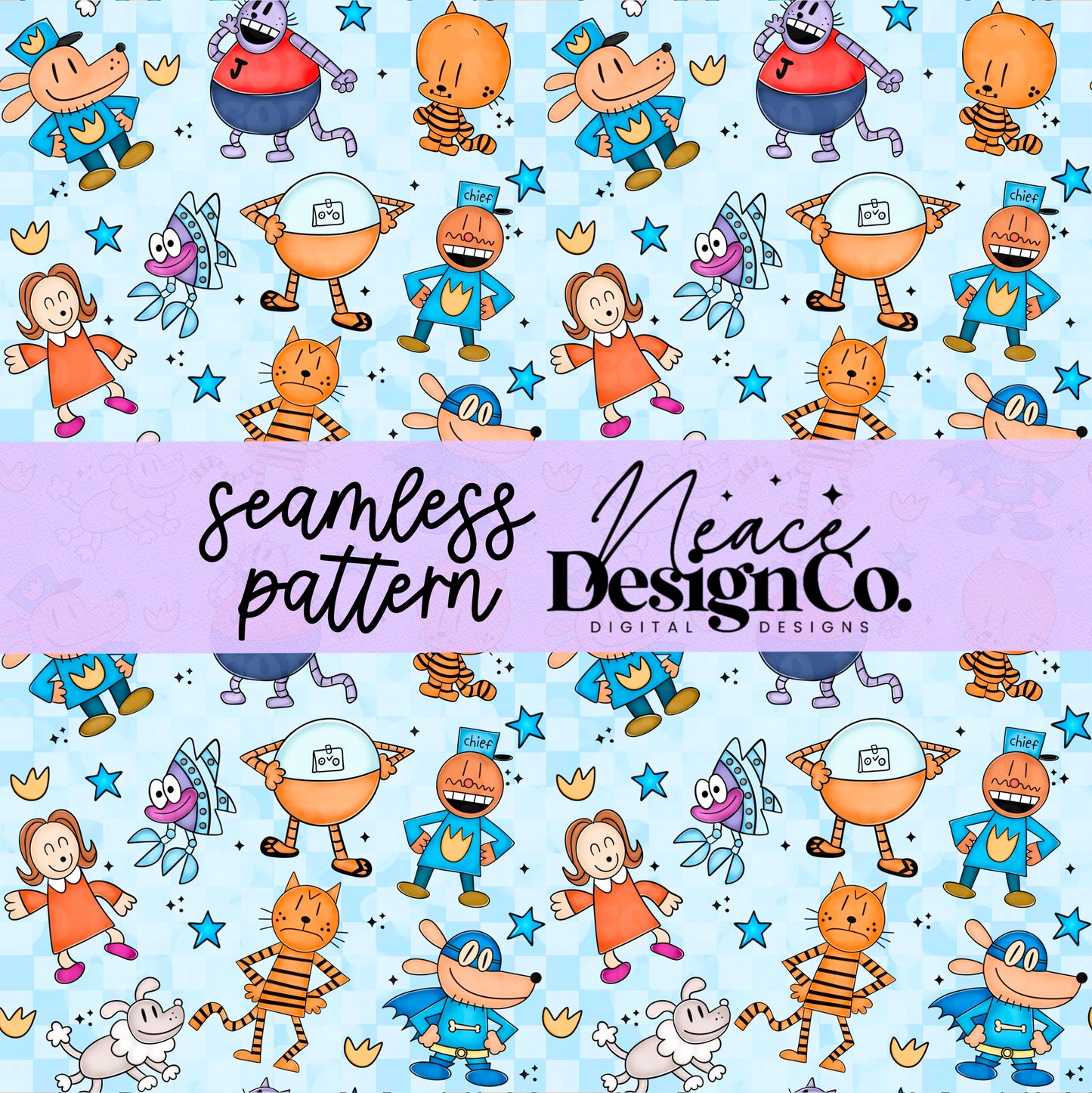 Dog Man Characters Seamless Digital PNG