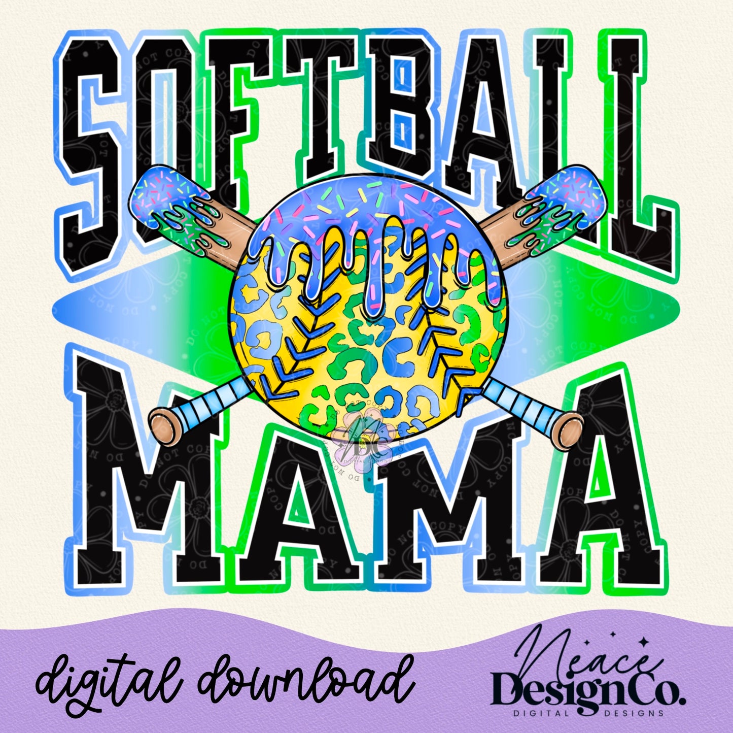 Leopard Softball Mama Digital PNG
