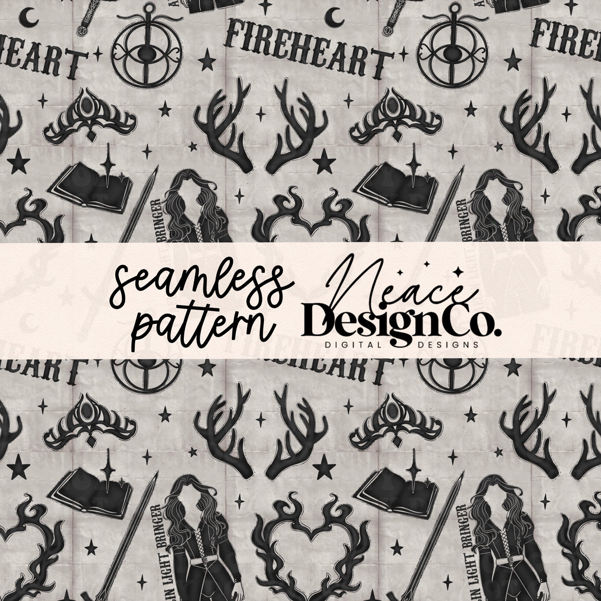 TOG Fireheart Grey Seamless Pattern Digital PNG