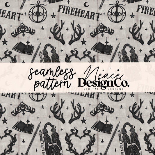 TOG Fireheart Grey Seamless Pattern Digital PNG