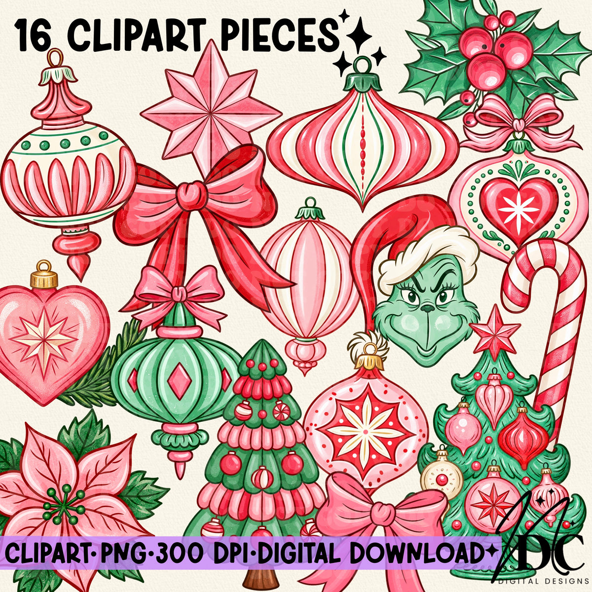 Retro Christmas Digital Clip Art
