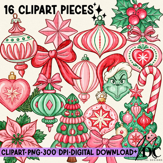 Retro Christmas Digital Clip Art