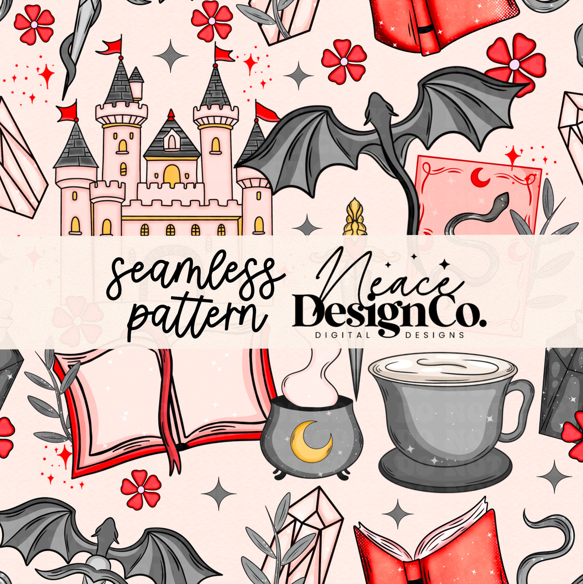 Romantasy Seamless Pattern Digital PNG