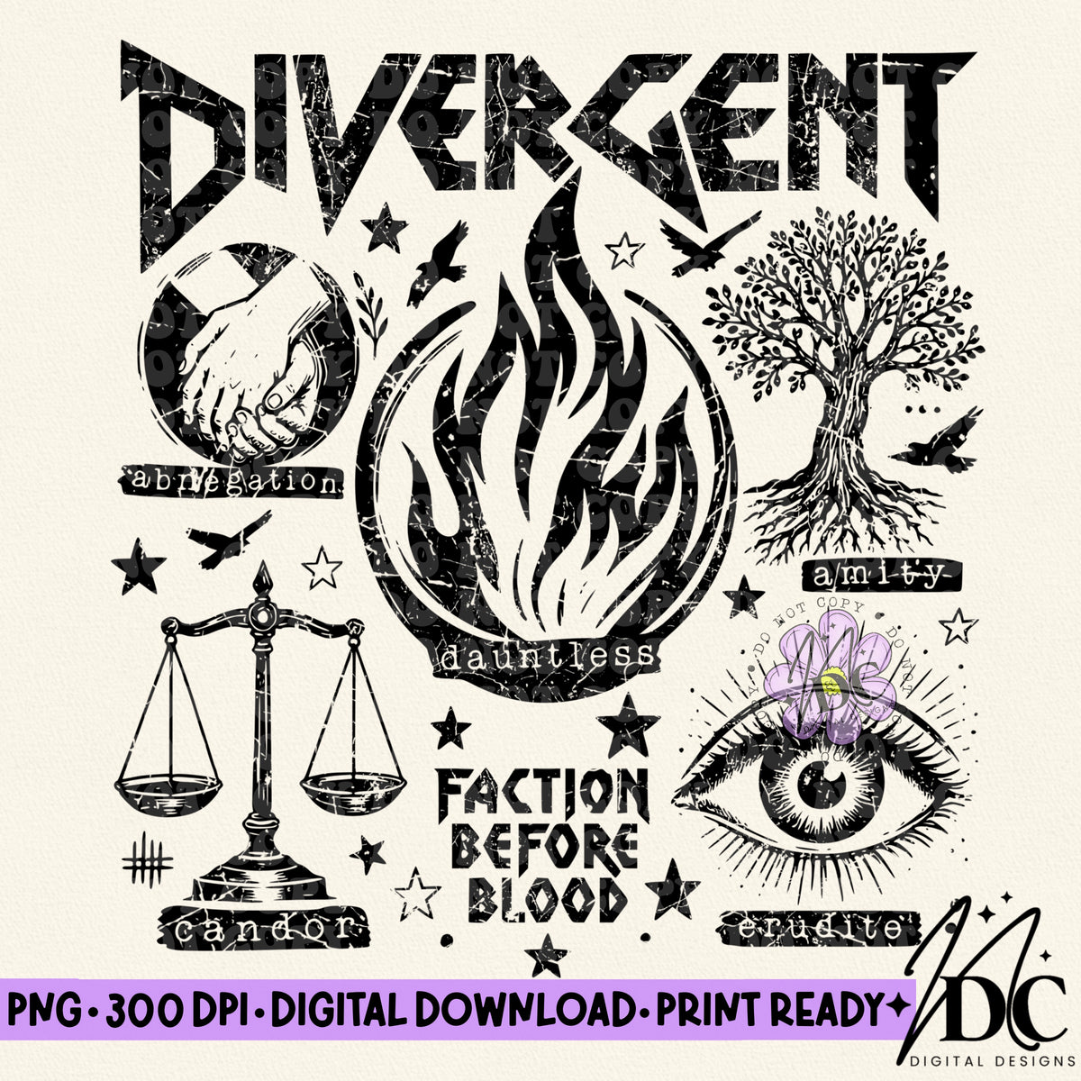 Divergent Distressed Digital PNG