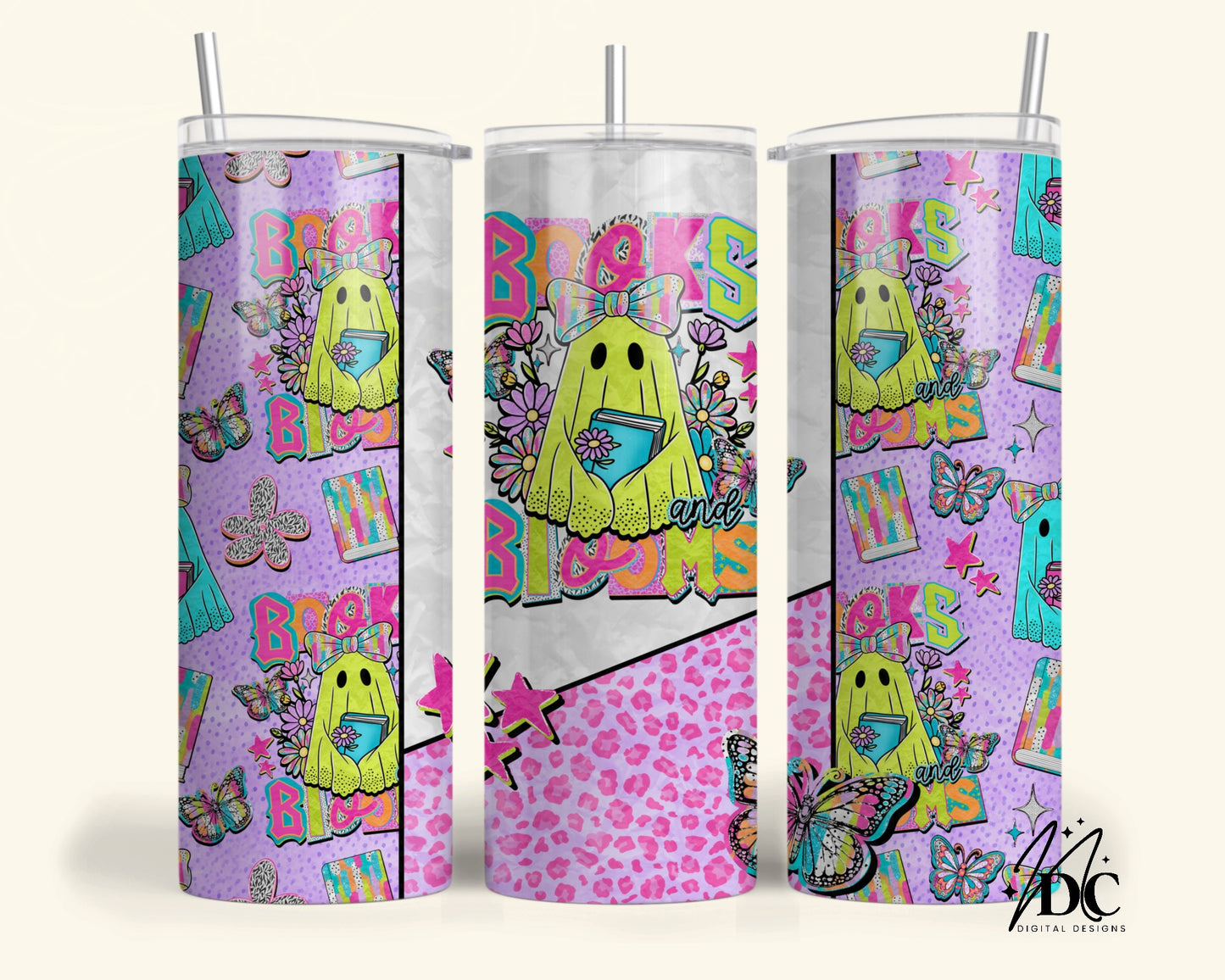 Books and Blooms Ghost Tumbler Digital PNG