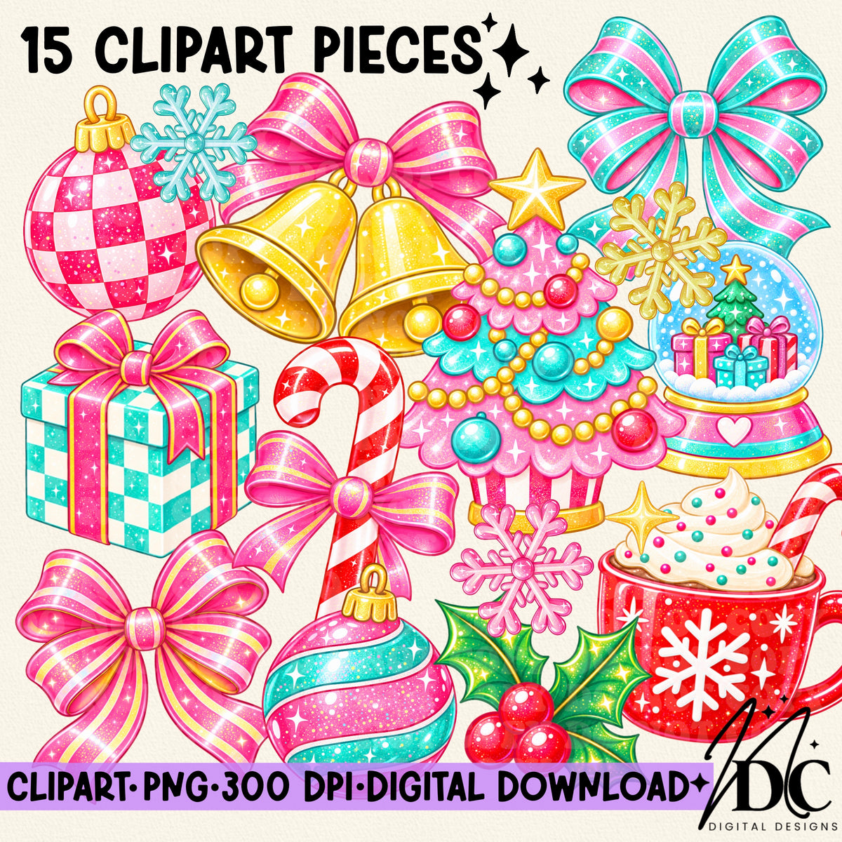 Merry & Bright Christmas Digital Clip Art
