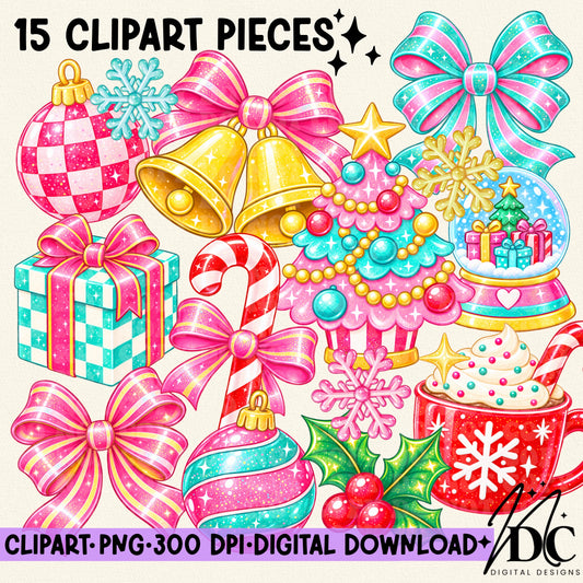Merry & Bright Christmas Digital Clip Art