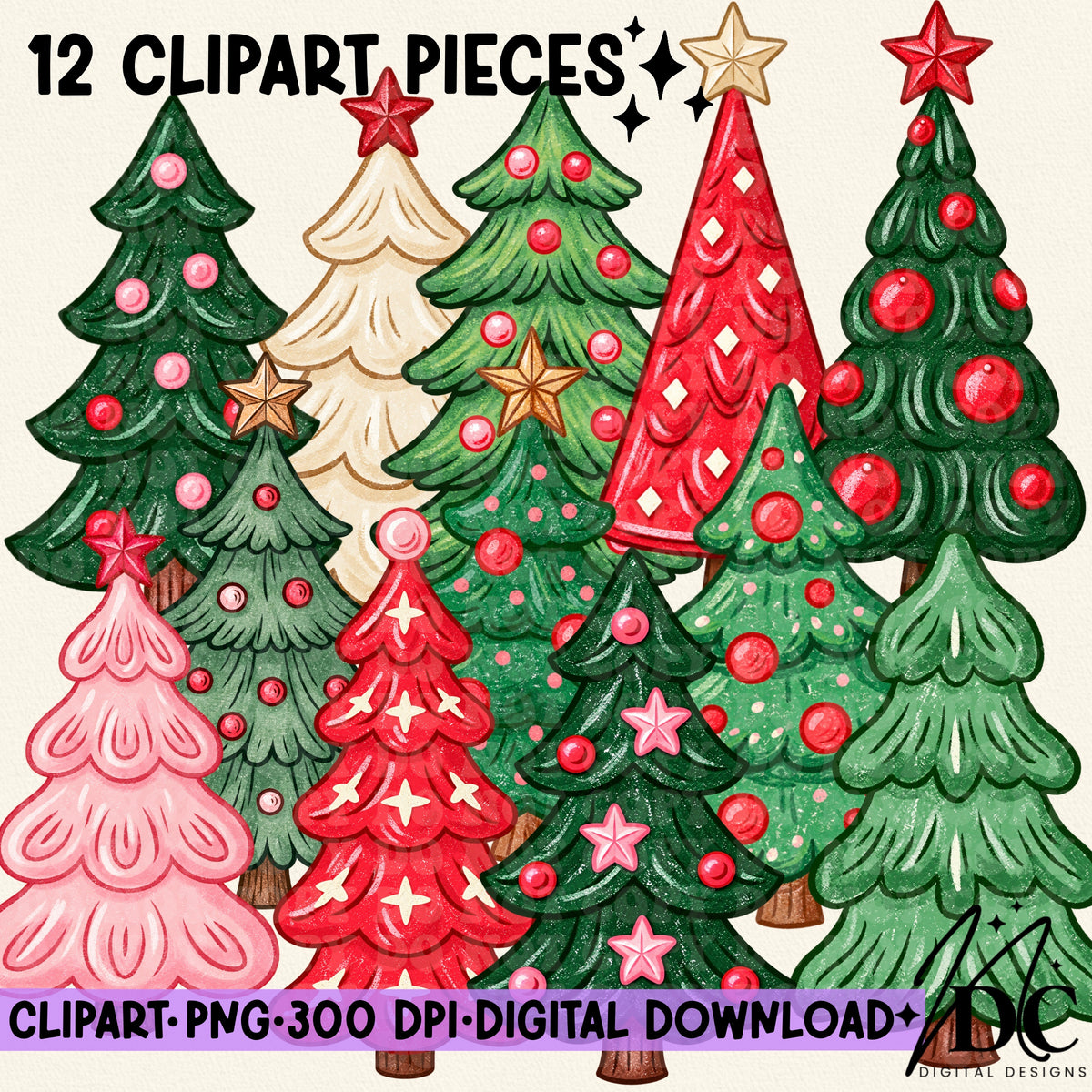 Christmas Trees Digital Clip Art