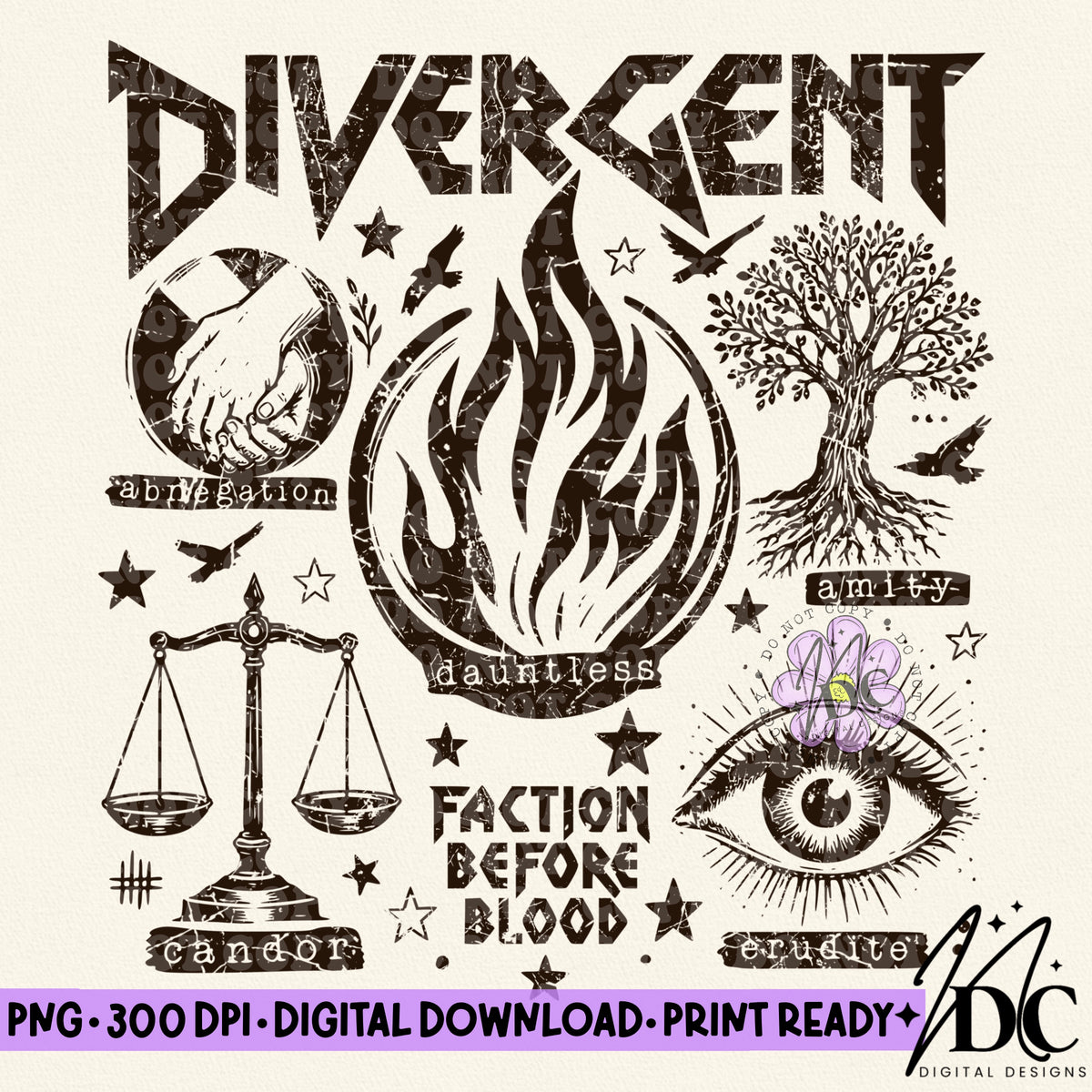 Divergent Distressed Digital PNG