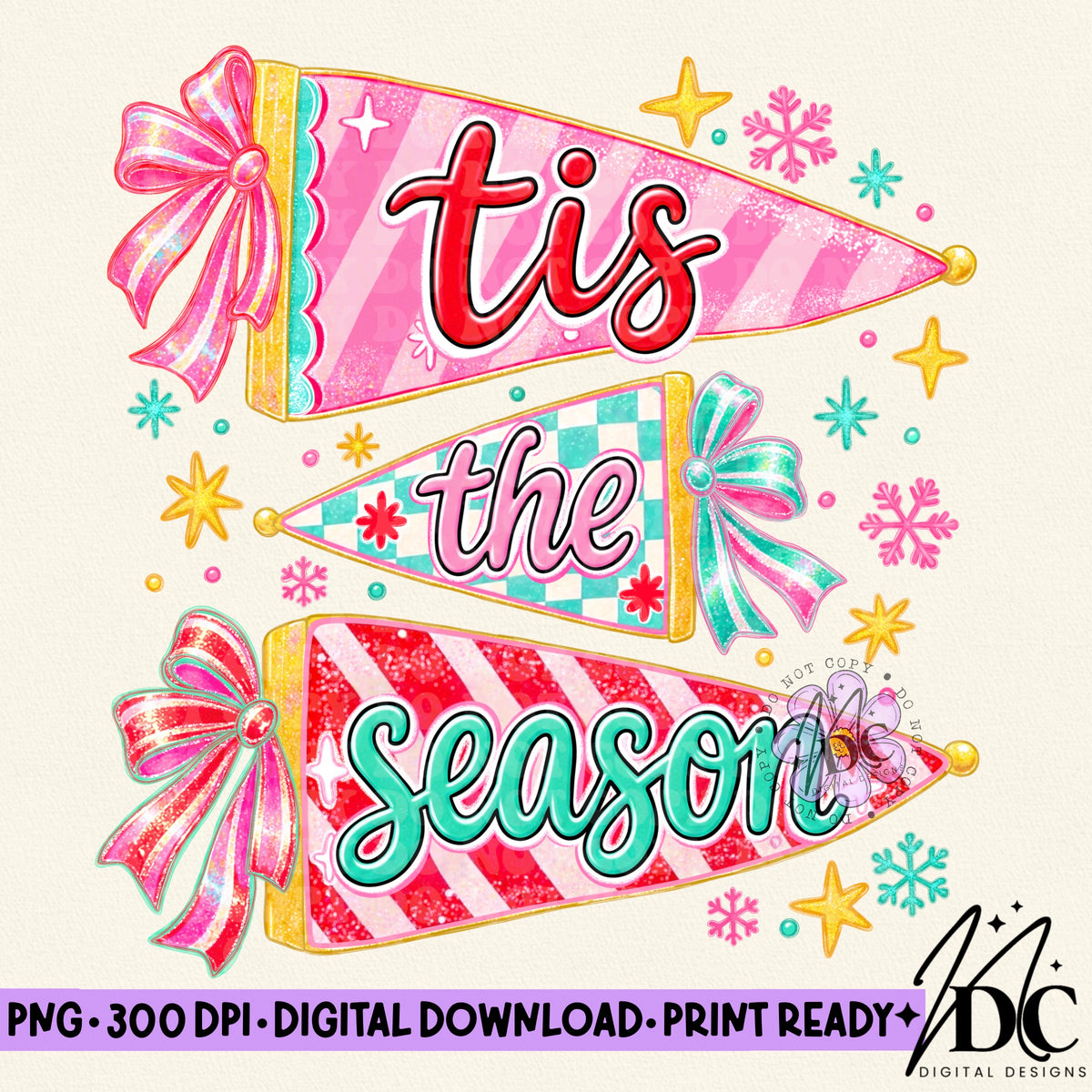 Tis the Season Retro Christmas Pennants Digital PNG