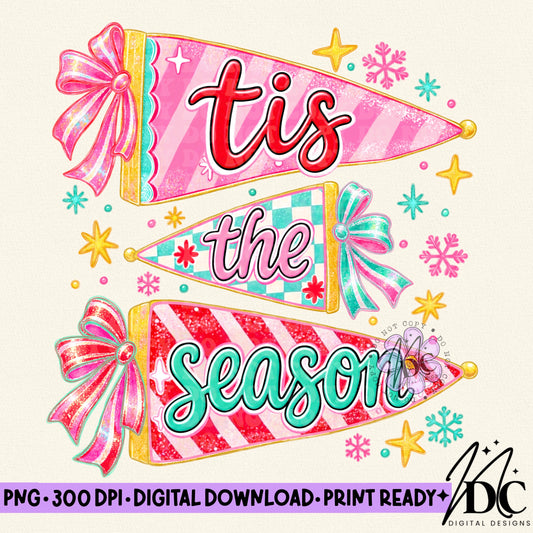 Tis the Season Retro Christmas Pennants Digital PNG