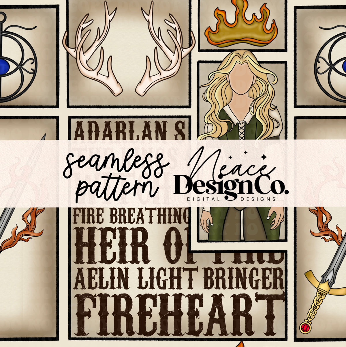 TOG Fireheart Seamless Pattern Digital PNG