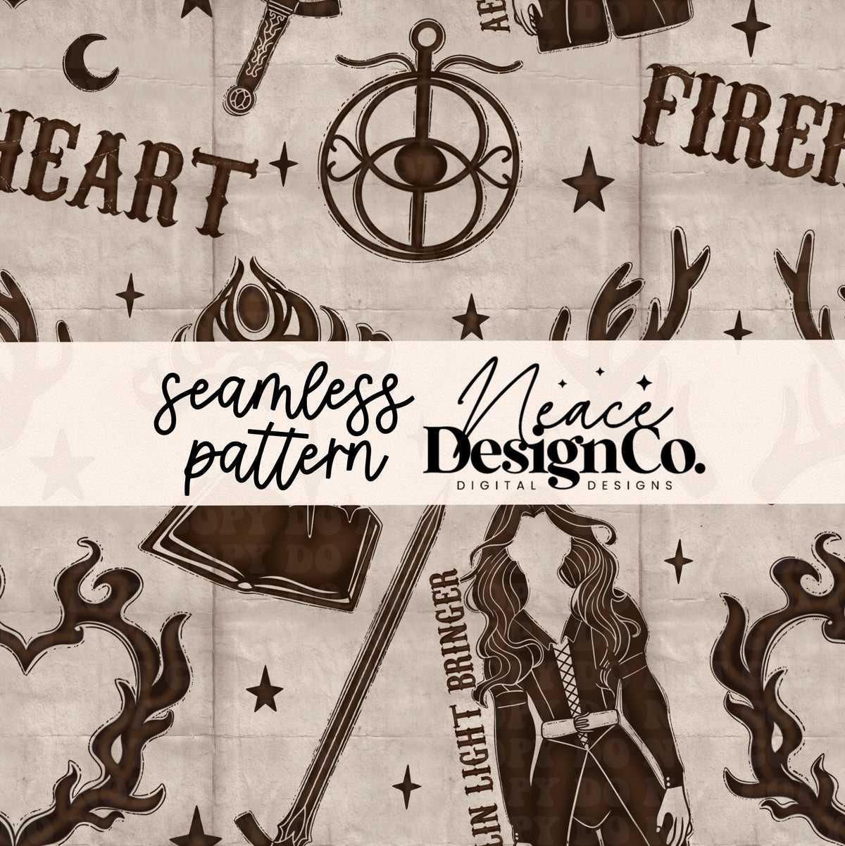 TOG Fireheart Brown Seamless Pattern Digital PNG