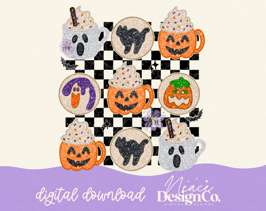 Halloween Cookies Faux Embroidery Digital PNG