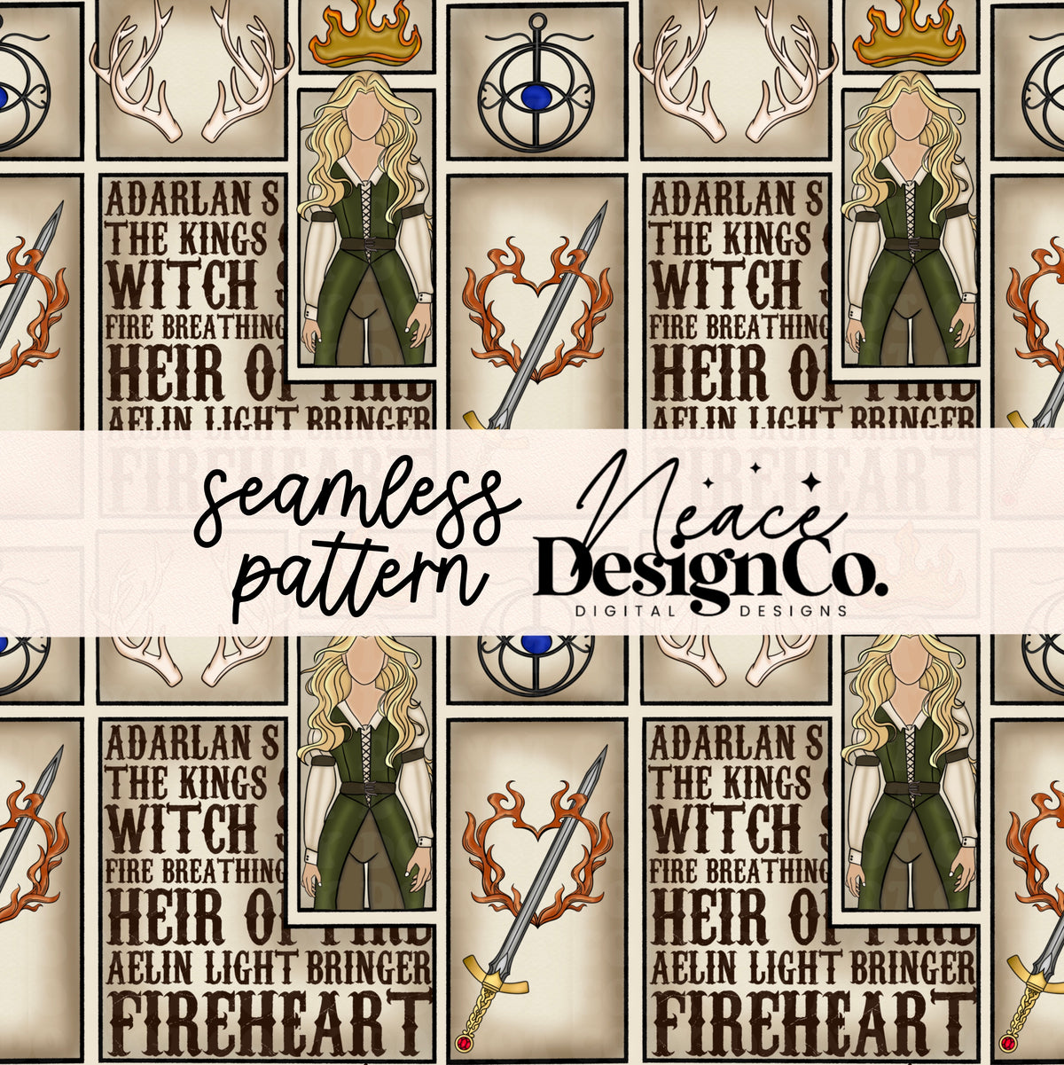 TOG Fireheart Seamless Pattern Digital PNG