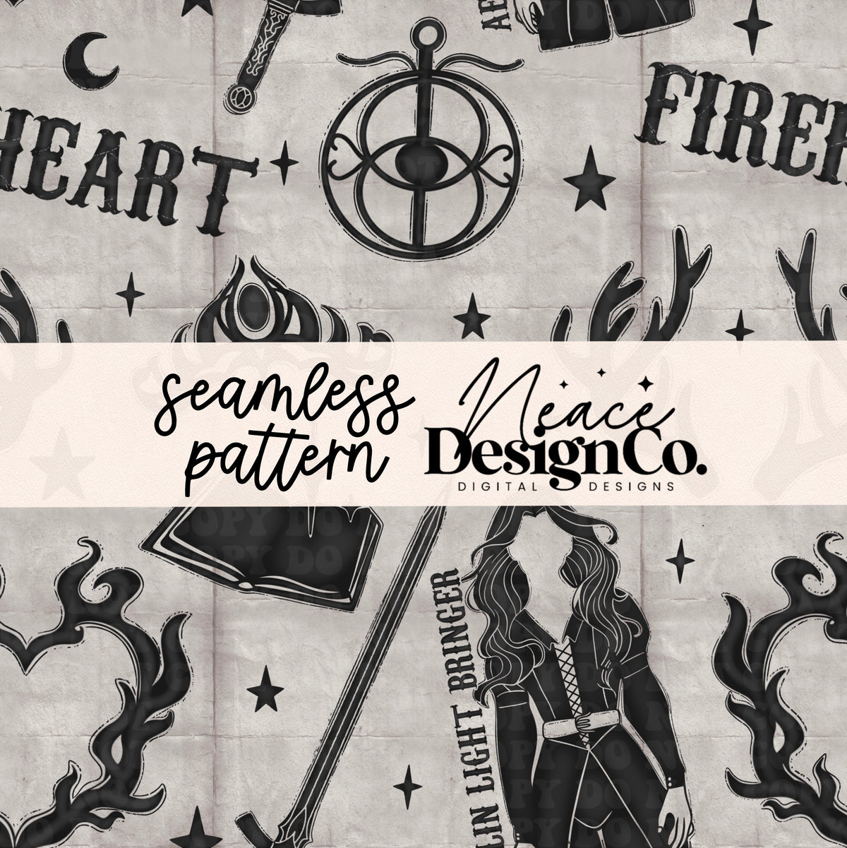 TOG Fireheart Grey Seamless Pattern Digital PNG
