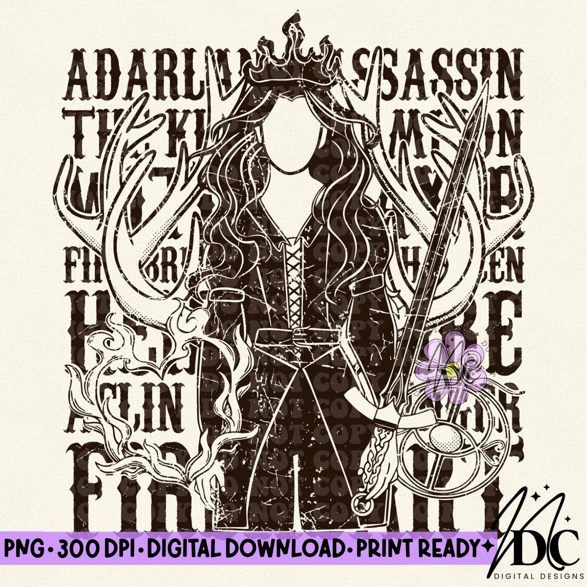 TOG Aelin Fireheart Distressed Digital PNG