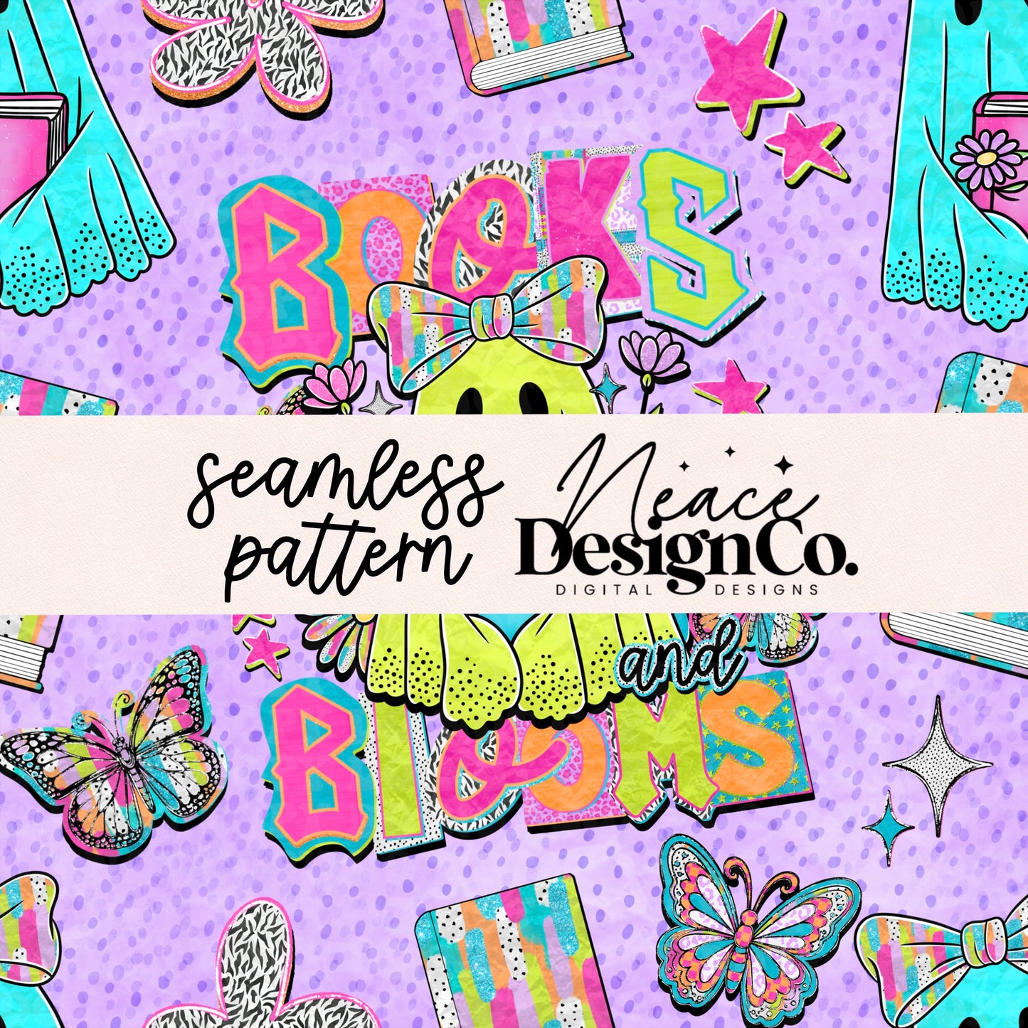 Books and Blooms Ghost Seamless Digital PNG