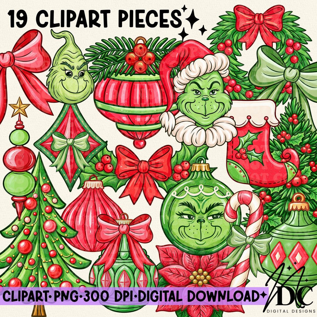 Green Guy Christmas Digital Clip Art