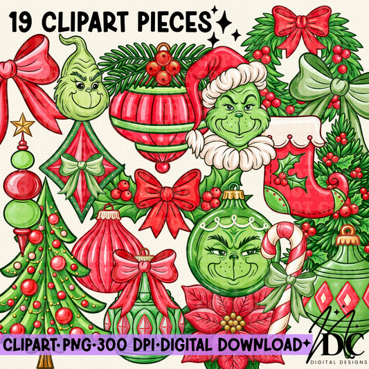 Green Guy Christmas Digital Clip Art