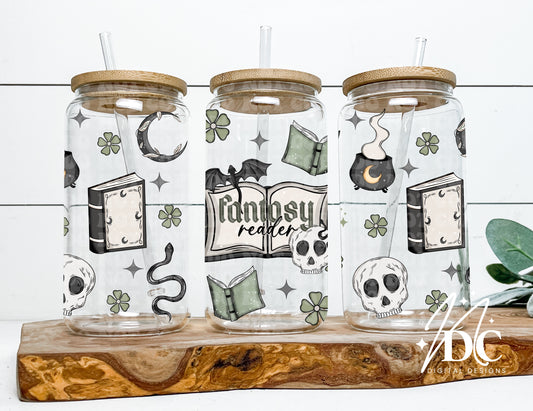 Fantasy Reader 16 oz Glass Can Wrap Digital PNG