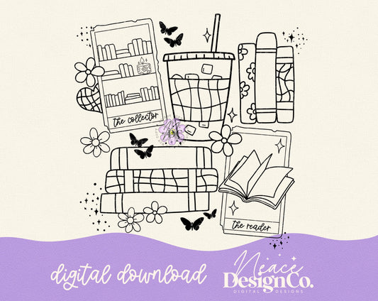 Bookish Tarot Black and White Single Color Digital PNG