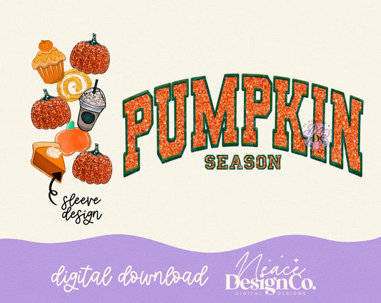 Pumpkin Season Faux Embroidery with Sleeve Digital PNG