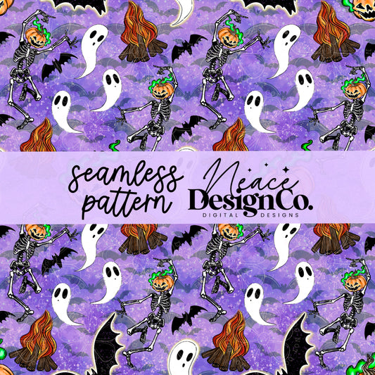 Spooky Scary Skeletons Seamless Digital PNG