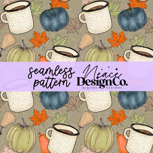 Fallin’ Leaves & Coffee Please Seamless Digital PNG