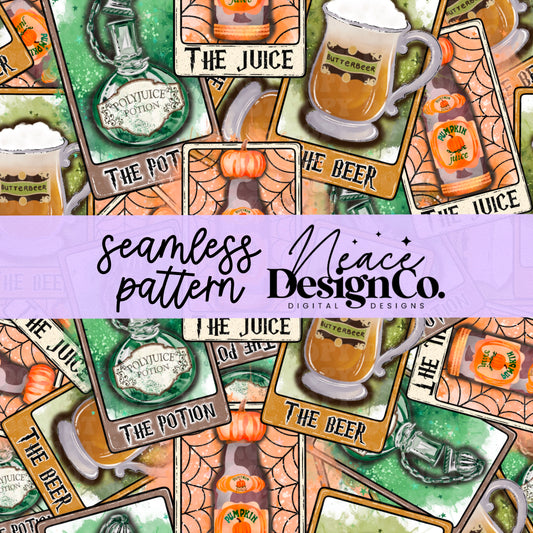 Magical Drinks Tarot Seamless Digital PNG