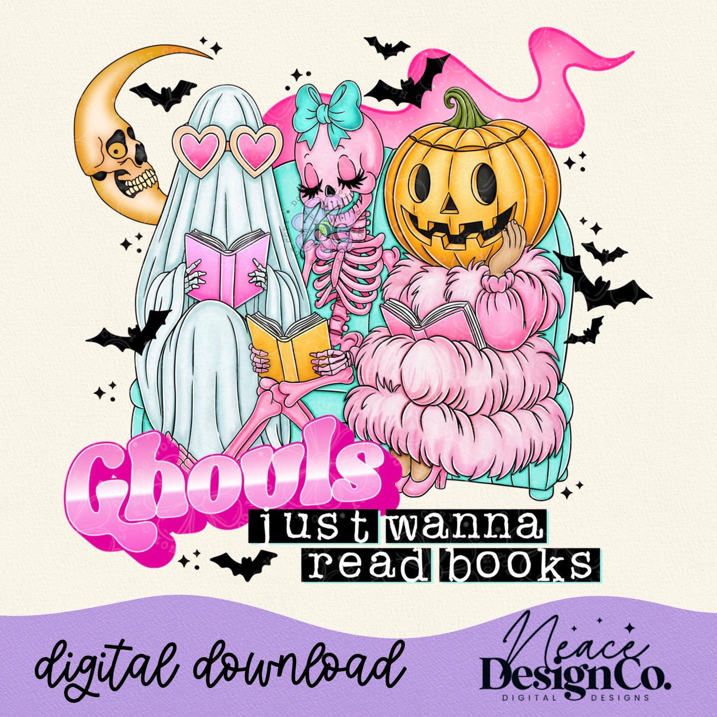 Ghouls Just Wanna Read Books Digital PNG