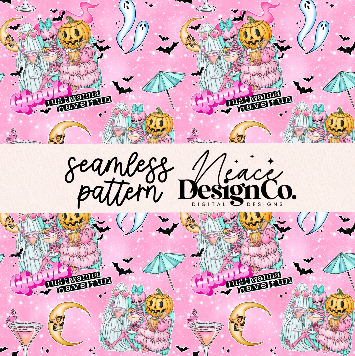 Ghouls Just Wanna Have Fun Seamless Pattern Digital PNG