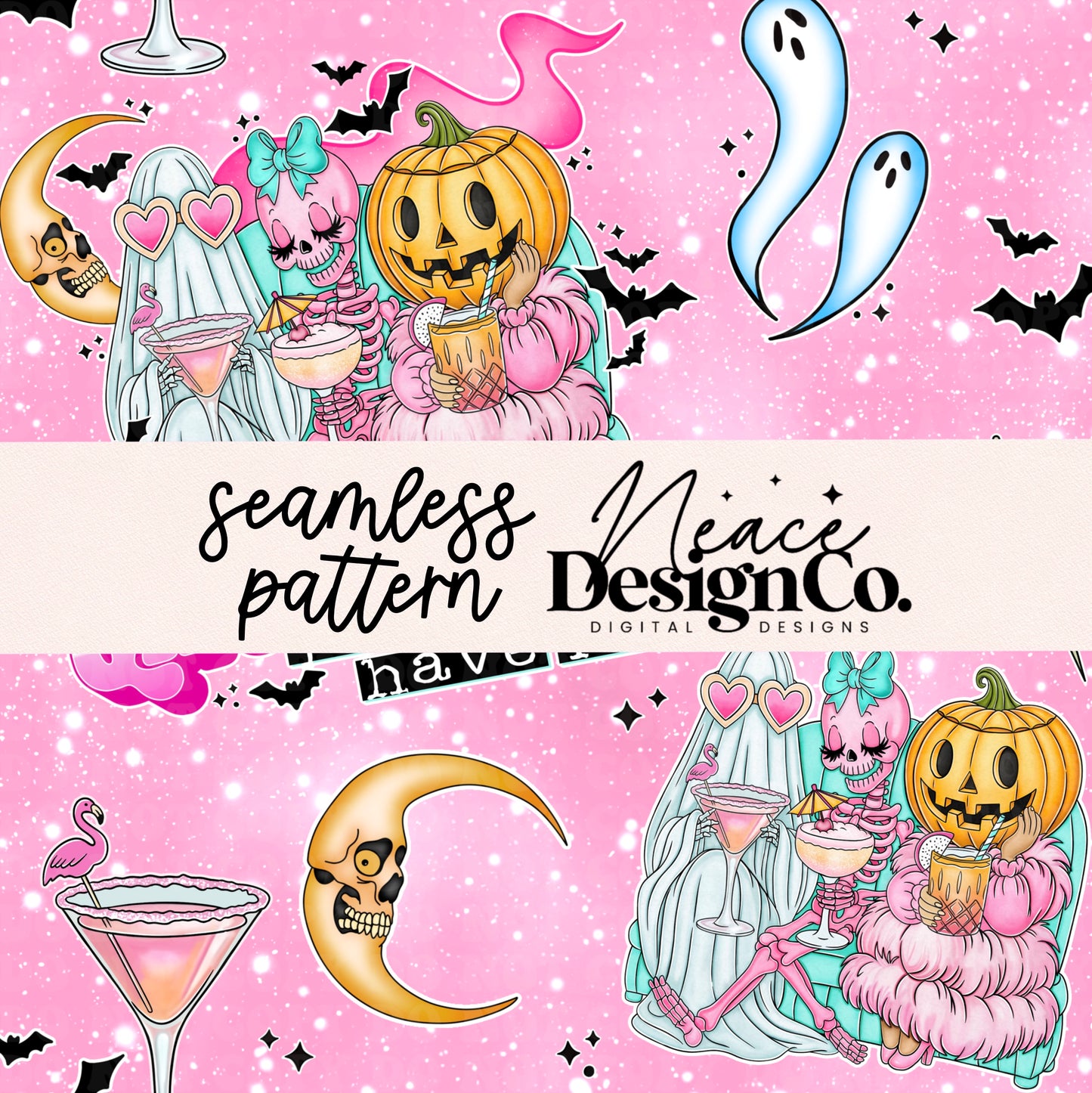 Ghouls Just Wanna Have Fun Seamless Pattern Digital PNG