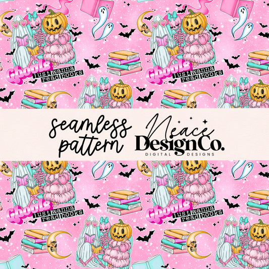 Ghouls Just Wanna Read Books Seamless Pattern Digital PNG