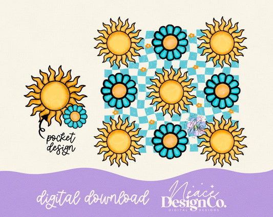 Flower Sunshine Checkered with Pocket Digital PNG