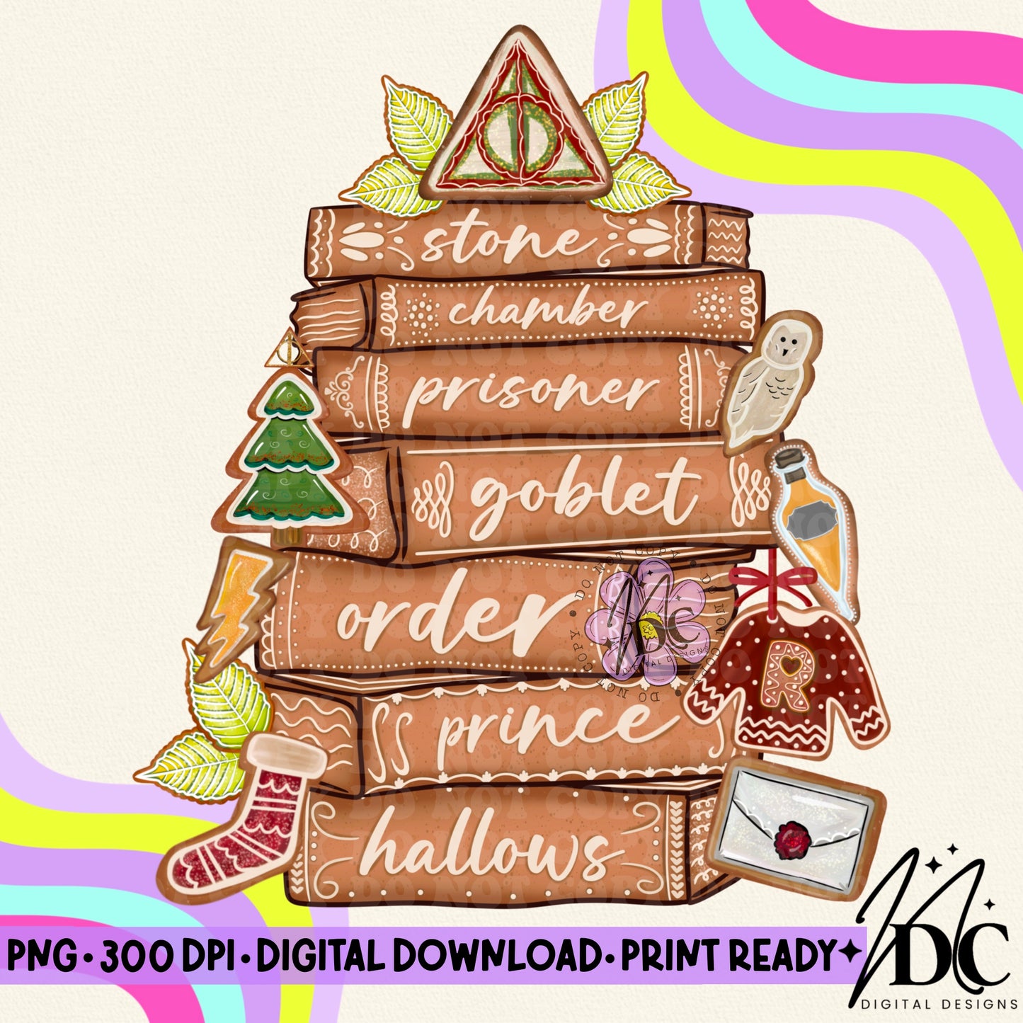 HP Gingerbread Book Stack Digital PNG